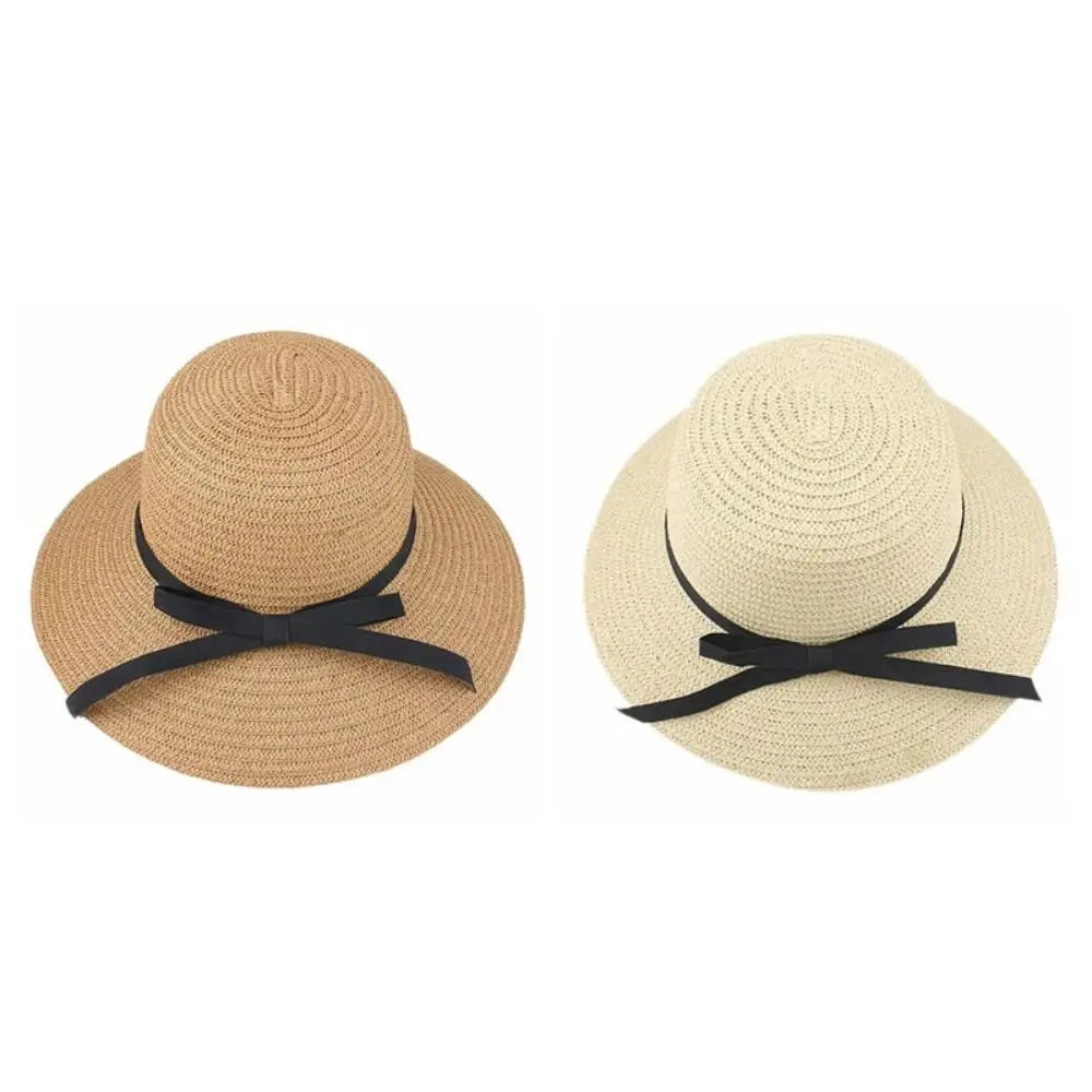 Women's Wide Brim Straw Bow Hat – Bohemian Beach Bucket Hat Wide Brim Sun Hat Axl