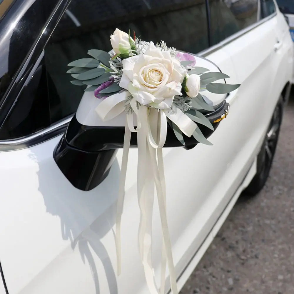 Wedding Car Floral Bow Decoration – Bridal Door & Mirror Decor Wedding Car Decoration Axl