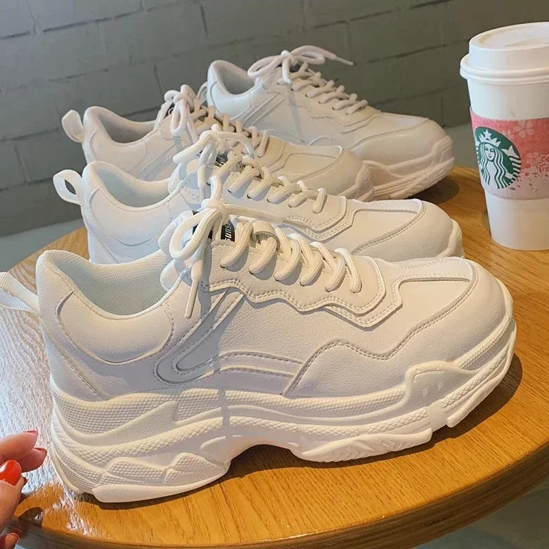 Women's PU Leather Platform Sneakers – Lace-Up Casual Shoes Platform Sneakers Axl