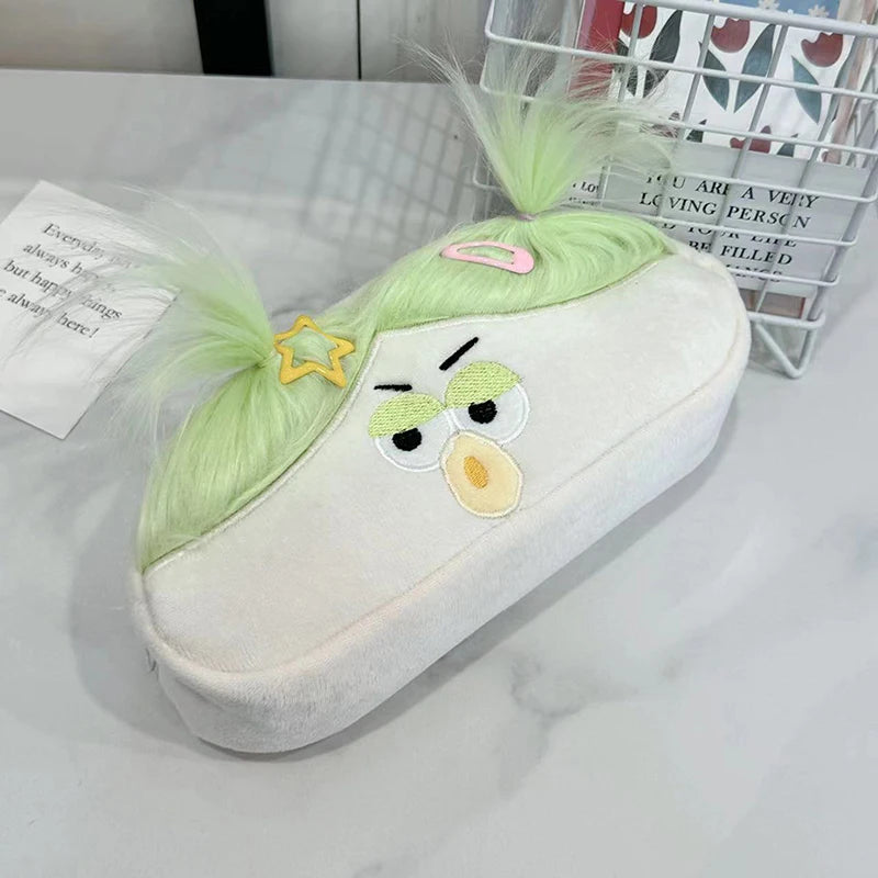 Kawaii Plush Pencil Case – Large Capacity Cartoon Big Mouth Girl Plush Pencil Case Axl White