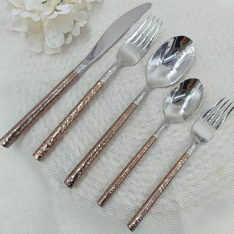 Vintage Rose Gold Stainless Steel Cutlery Set – 4pc Flatware Flatware Cutlery Set Axl