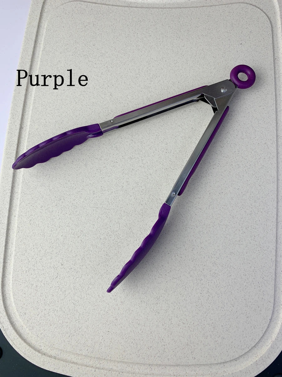 Stainless Steel Silicone Cooking Tongs – Anti-Slip BBQ Clip Kitchen Cooking Tongs Axl 1Pcs purple-885