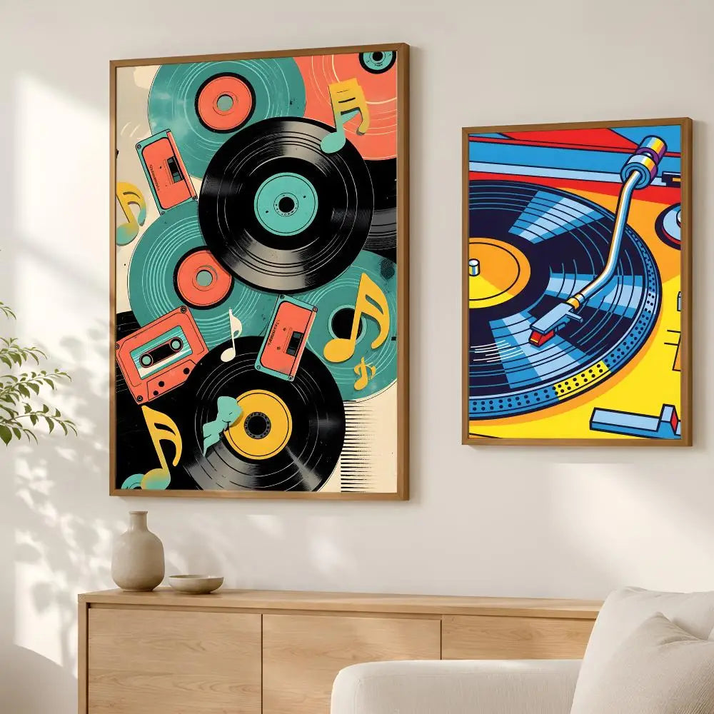 Colorful Record Player HD PVC Self-Stick Wall Art Poster Wall Art Poster Axl