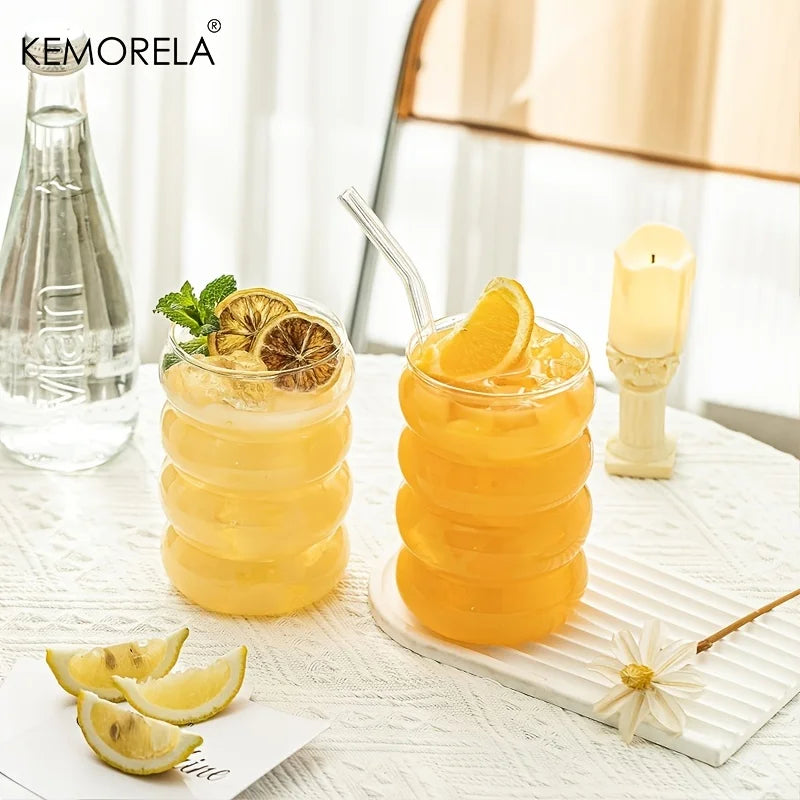 Drinking Glasses with Glass Straw & Bamboo Lid – 4-Pack Glass Tumbler Set Axl
