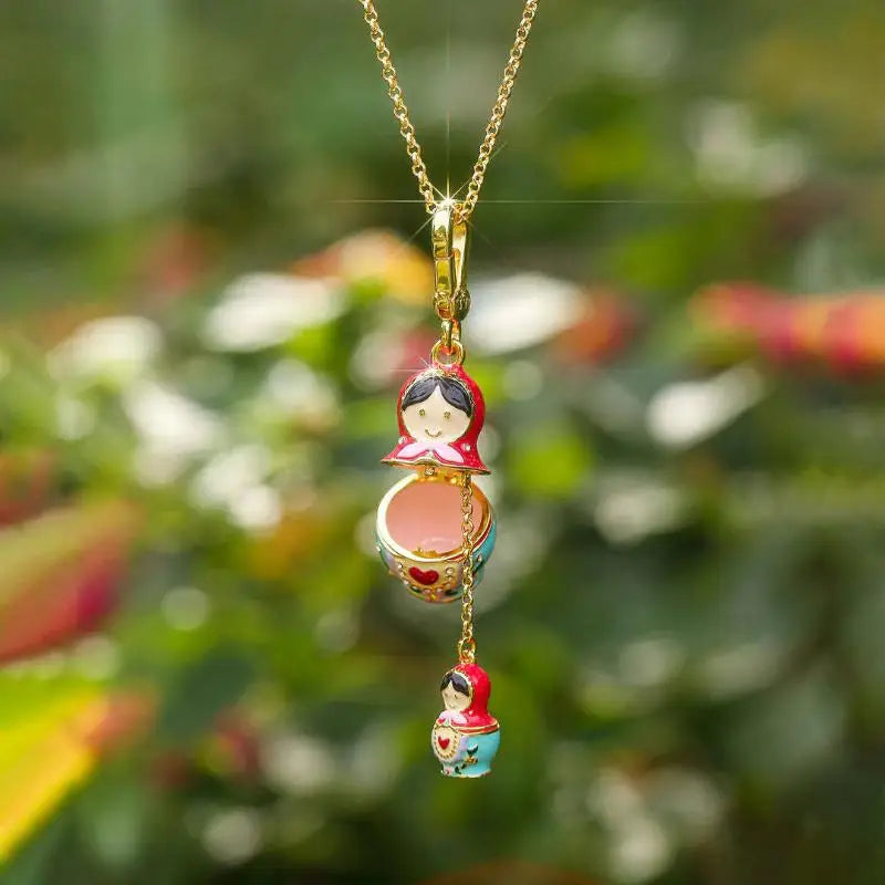 Matryoshka Doll Necklace – Hand-Painted Enamel Charm Pendant Charm Pendant Necklace Axl
