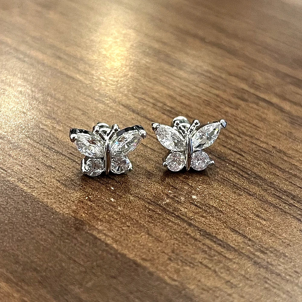 Huitan Butterfly Stud Earrings – CZ Silver & Gold | Women's Jewelry Stud Earrings Axl E1745
