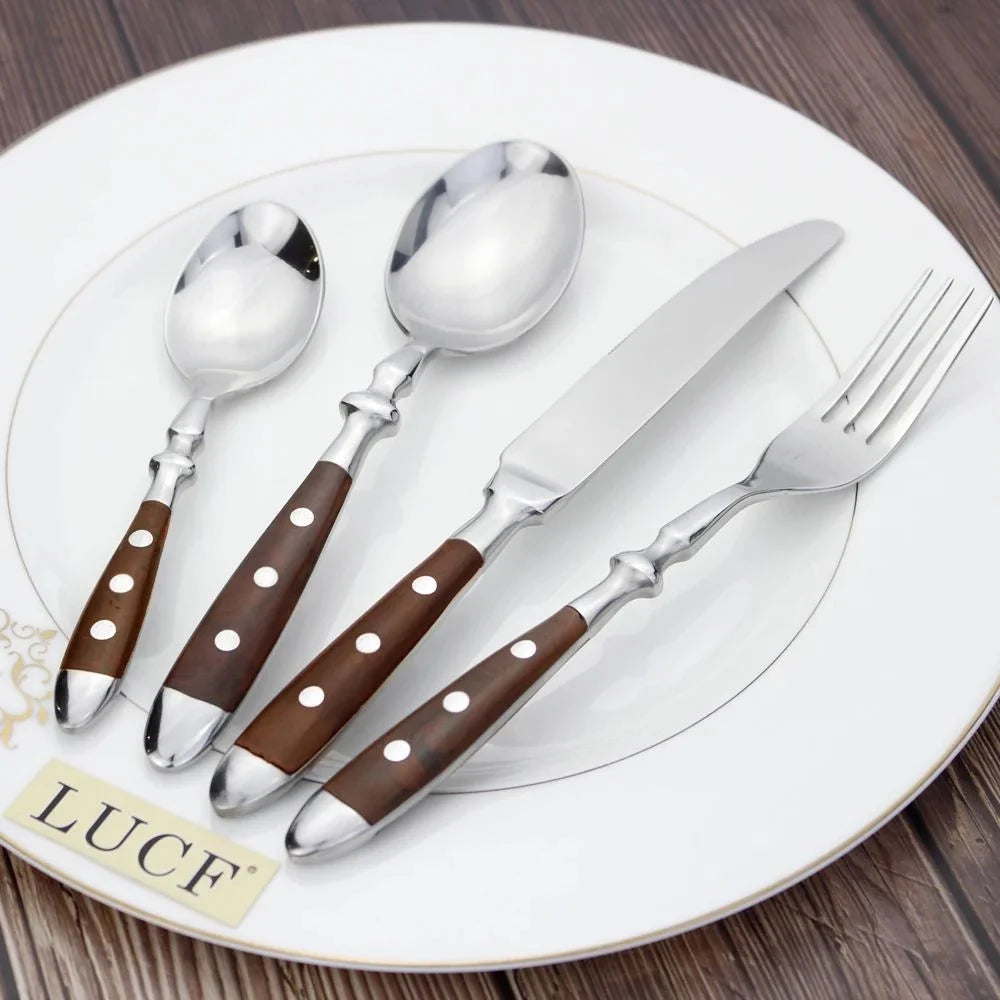 Stainless Steel Cutlery Set – Black Wood Handle Fork Spoon Knife Cutlery Flatware Set Axl