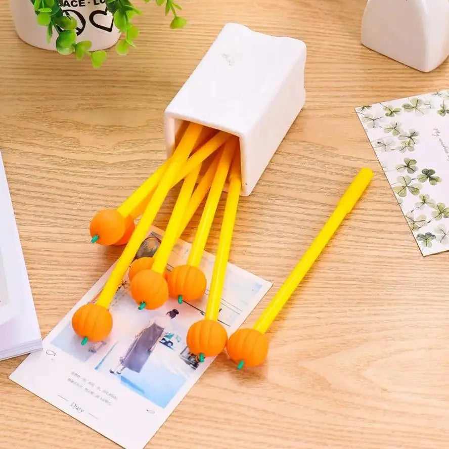 5-Pack Kawaii Pumpkin Gel Pens 0.5mm Black Ink Refillable Gel Pens Set Axl
