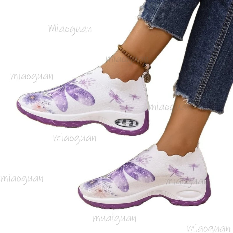 Women's Butterfly Print Platform Sneakers | Knit Slip-On Platform Sneakers Axl