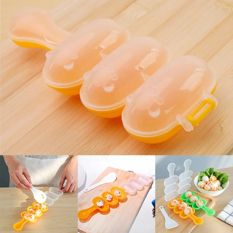 3-Grid Rice Ball Mold with Spoon – DIY Sushi & Bento Maker Rice Ball Mold Axl
