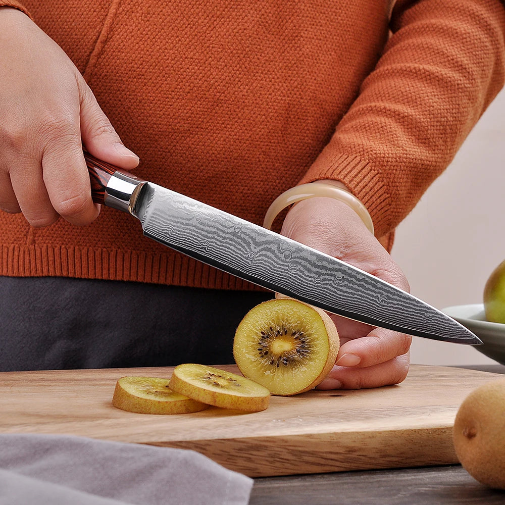 Sunnecko 8" Damascus Steel Slicing Knife – VG10 Core, HRC60+ Damascus Slicing Knife Axl