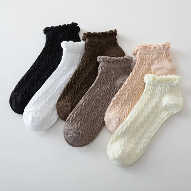 6 Pairs Women's Lace Knit Socks – JK Korean College Style Women's Fashion Socks Axl 6 pairs mix One Size