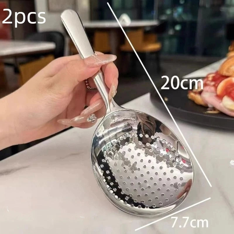 Stainless Steel Slotted Spoon Set | Heat-Resistant Kitchen Ladle Kitchen Serving Spoon Axl 2Pcs A1