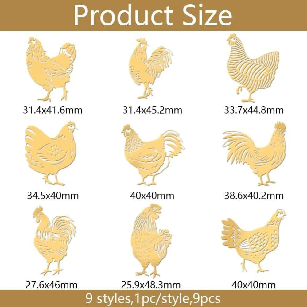 9-Pack Golden Metal Rooster Stickers – Epoxy DIY Craft Decor Craft Stickers Axl