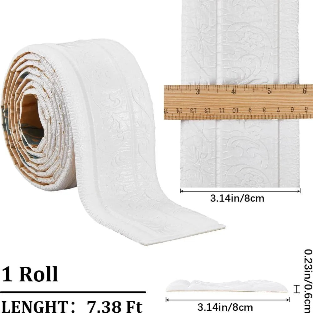 Peel & Stick Flexible Foam Wall Trim – 3D White Molding 88" Wall Trim Molding Axl
