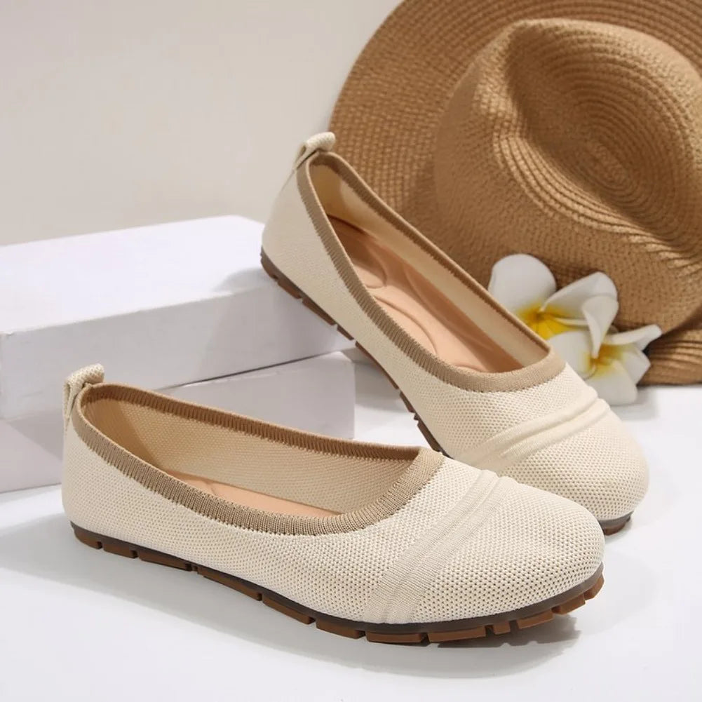 Women's Knitted Ballet Flat Loafers – Breathable Slip-On Shoes Ballet Flat Loafers Axl 37 Beige