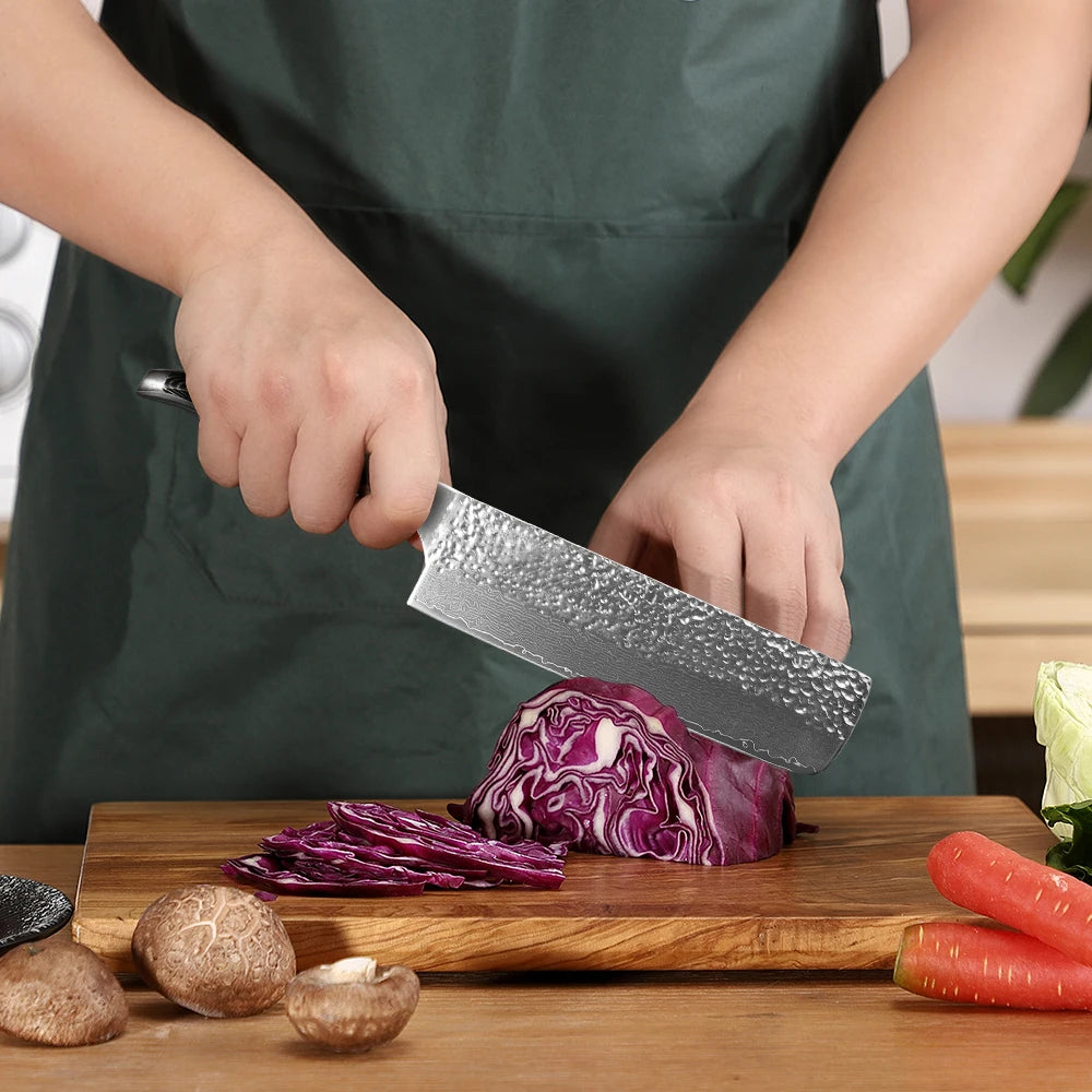 Sunnecko 7" Nakiri Knife VG10 Damascus Steel Kitchen Cleaver Damascus Kitchen Knife Axl