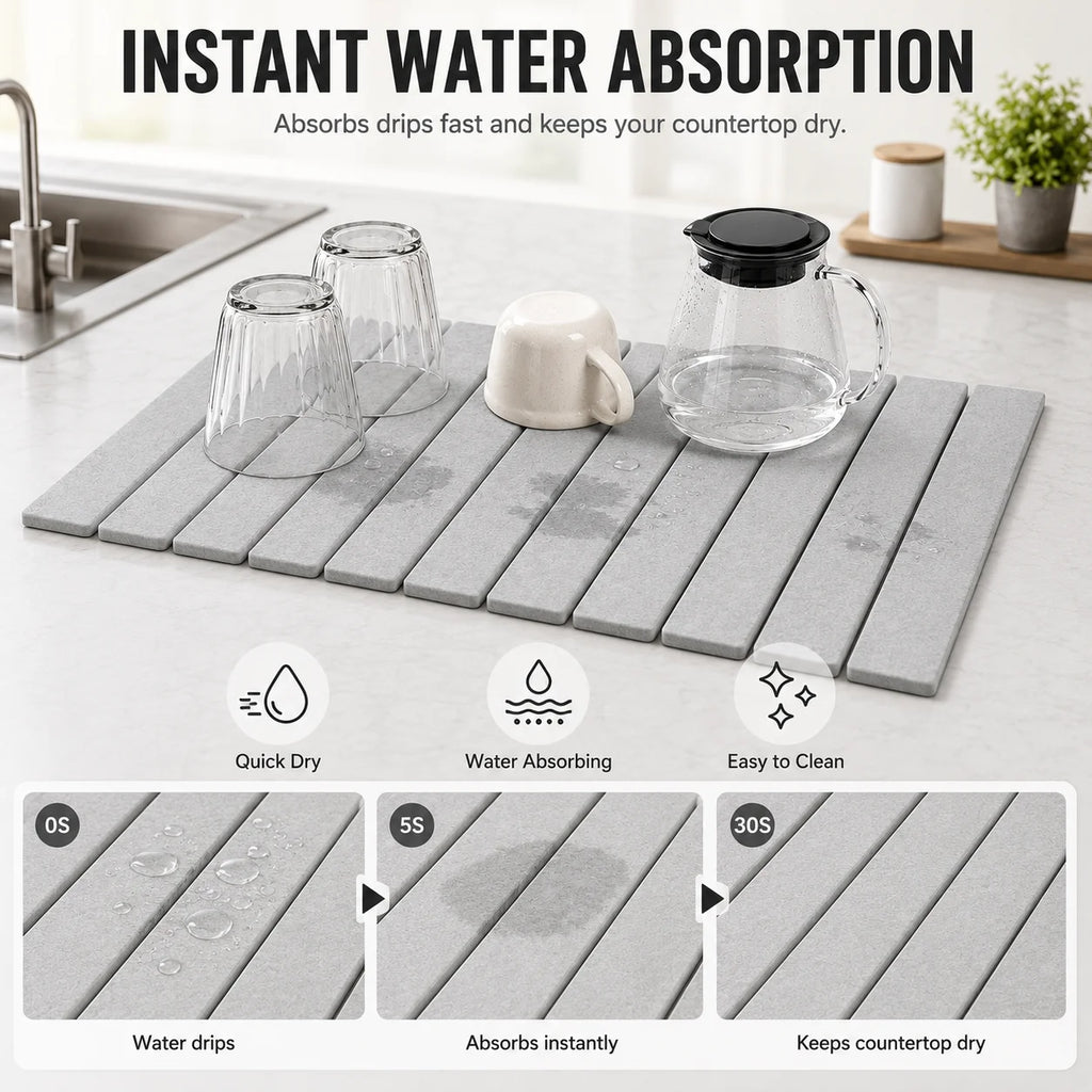 Foldable Diatomite Dish Drying Mat – Fast-Absorbing Stone Pad Dish Drying Mat Axl