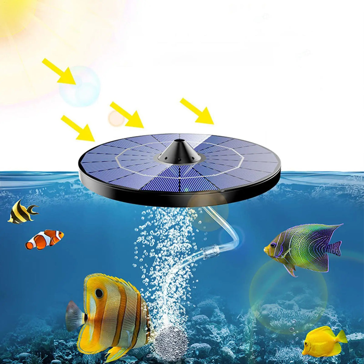 Solar Floating Pond Aerator – Oxygen Pump with Bubble Stone Solar Pond Aerator Axl