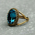 Huitan Oval Blue Cubic Zirconia Gold-Tone Ring | Women's Vintage Fashion Ring Axl T0984 6