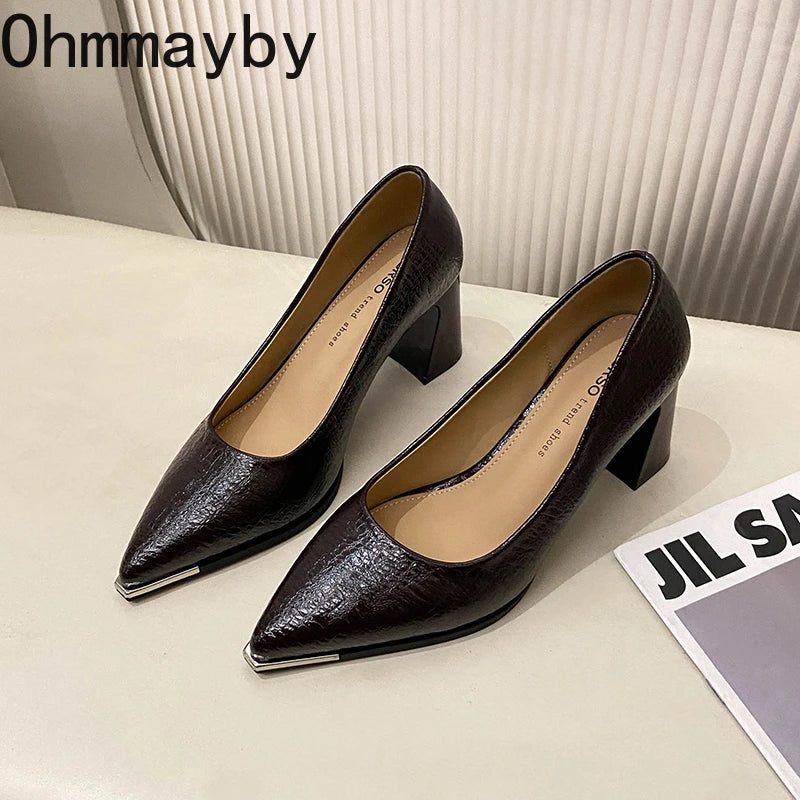 Women's Pointed Toe Slip-On Block Heel Pumps | Office & Party Women's Heeled Pumps Axl