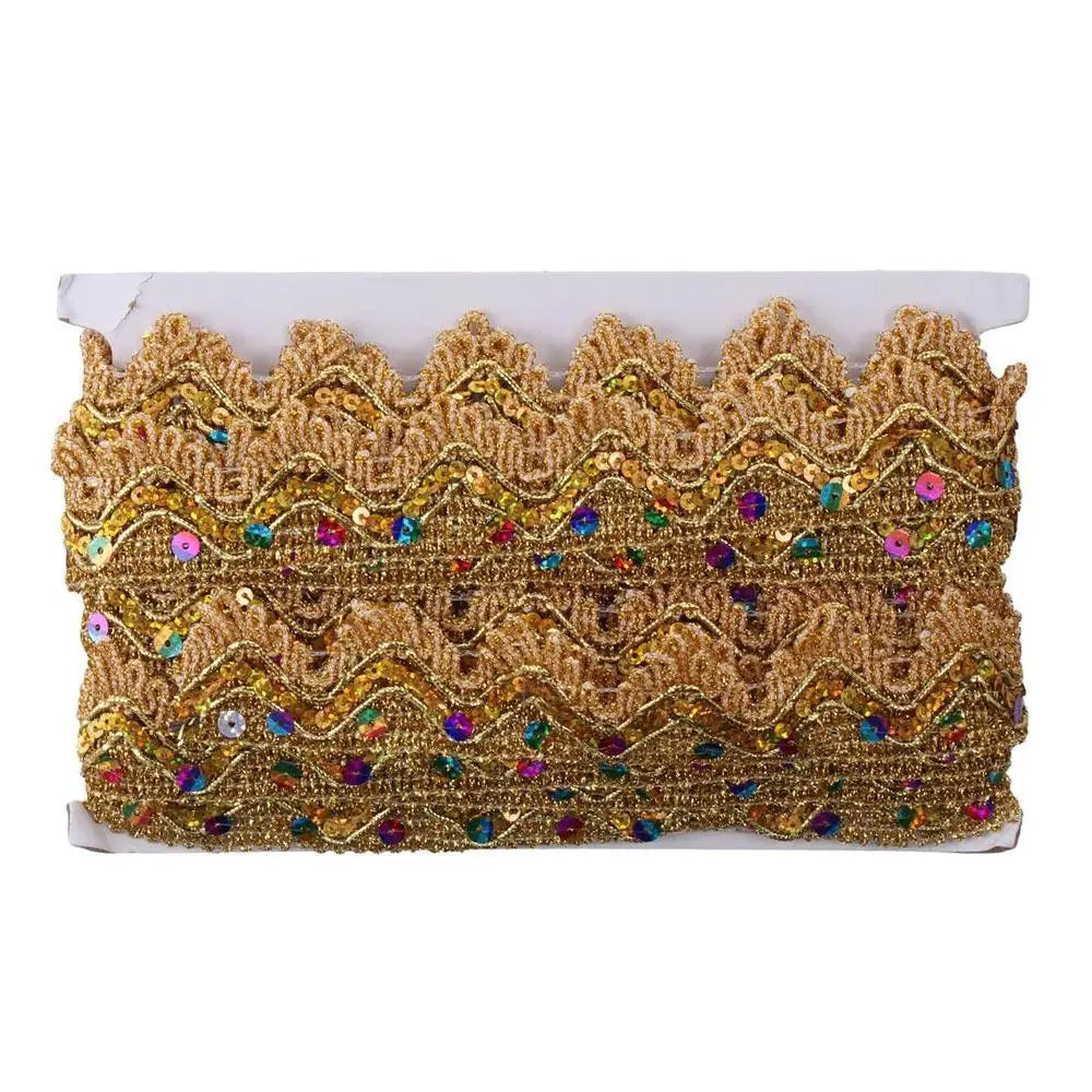 Sequined Gold Lace Trim Ribbon 9M – Beaded Craft Sewing Lace Trim Ribbon Axl 01 L
