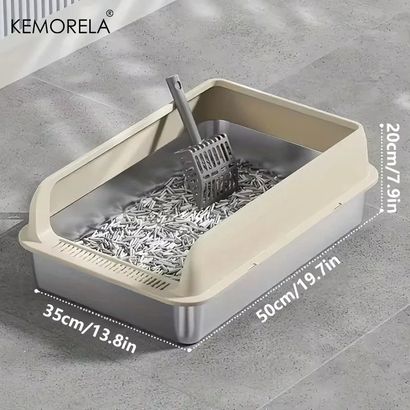 KEMORELA XL Stainless Steel Cat Litter Box with Lid & Scoop Cat Litter Box Axl Khaki L S