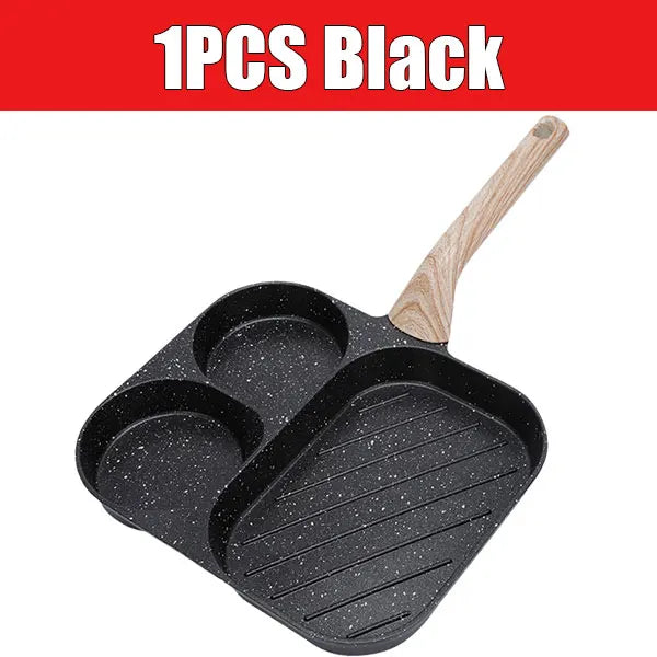 Nonstick Divided Omelette & Grill Pan – 3-Section Skillet Divided Grill Pan Axl 1PCS Black