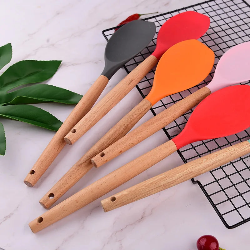Silicone Cooking Scoop with Beech Wood Handle | Kitchen Utensil Silicone Kitchen Scoop Axl