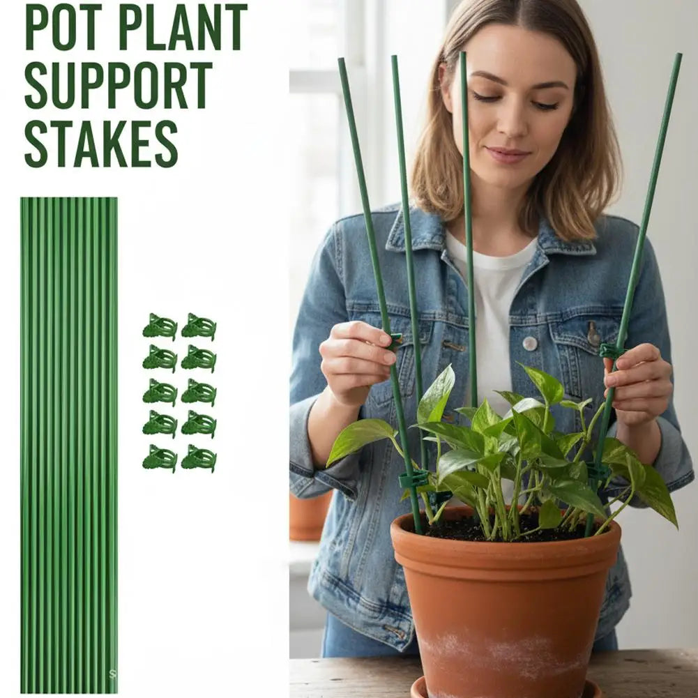 Green Plant Support Stakes & Clips – Indoor & Outdoor Plants Plant Support Stakes Axl