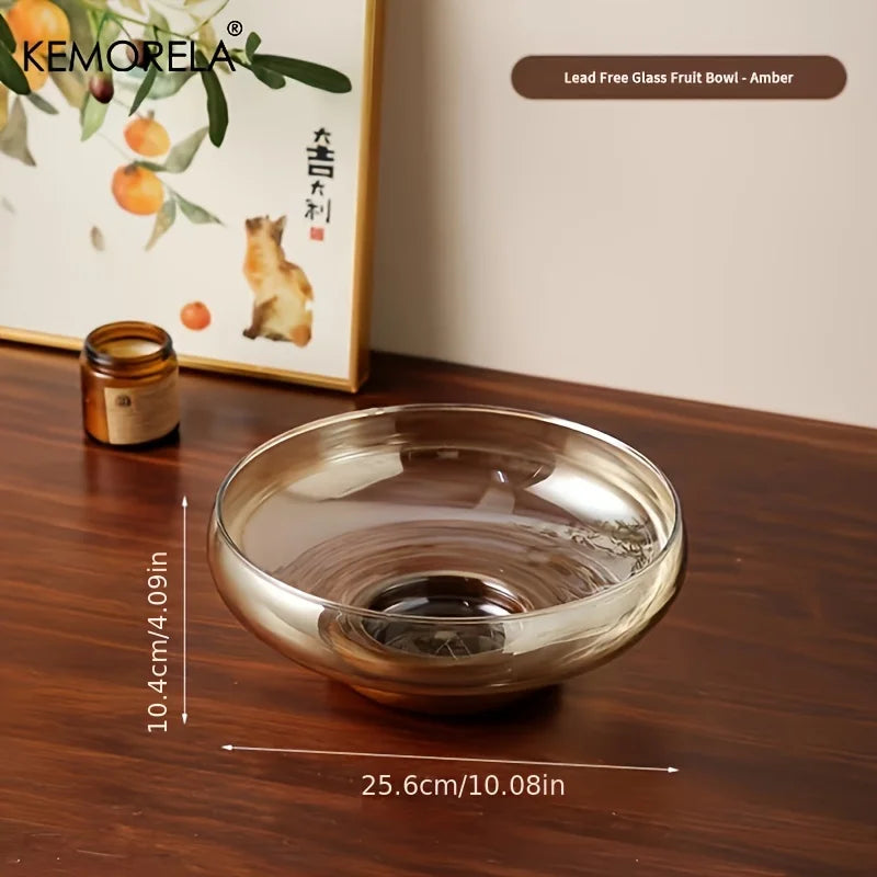 KEMORELA Glass Fruit Bowl – Stackable Footed Kitchen Decor Glass Fruit Bowl Axl Amber