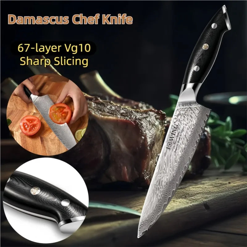 Damascus Chef Knife 67-Layer VG10 Steel | Gold Leaf Handle Damascus Chef Knife Axl