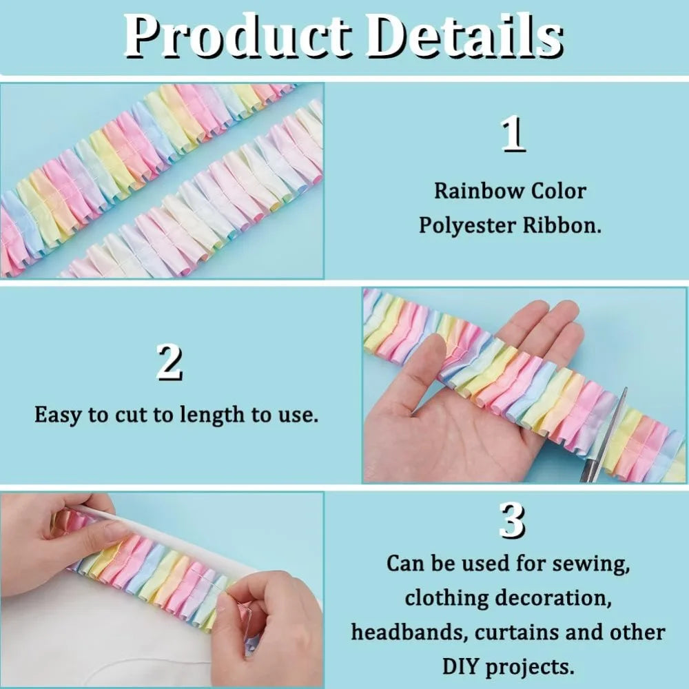 Rainbow Pleated Ruffle Ribbon Trim 38–40mm, 10 Yards | Polyester Ruffle Ribbon Trim Axl