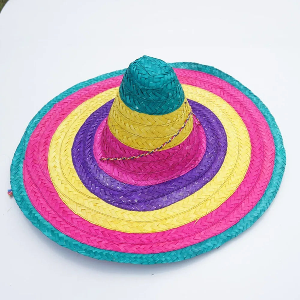 Colorful Wide Brim Straw Sombrero – Unisex Party Sun Hat Straw Party Hat Axl 47CM-10