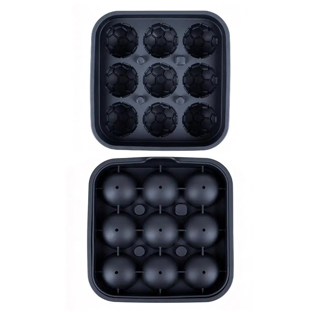 3D Soccer Ball Ice Cube Tray – 9-Grid Silicone Mold with Lid Silicone Ice Mold Axl Black