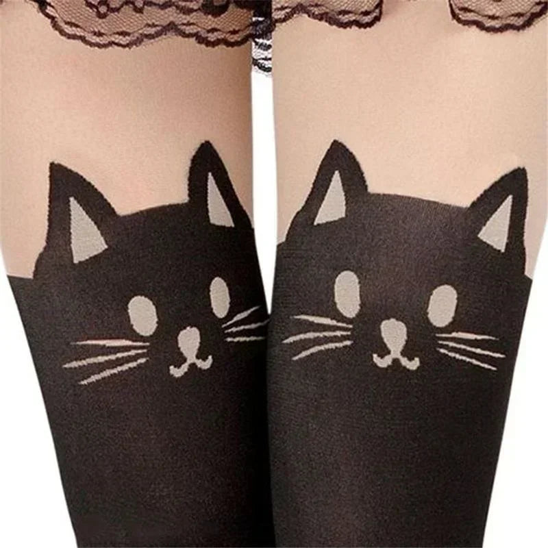 Cat Print Thigh High Socks – Women's Over Knee Long Stockings Thigh High Socks Axl