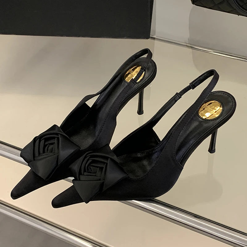 Women's Pointed Toe Stiletto Pumps | Silk Slip-On Dress Heels Stiletto Heel Pumps Axl Black 36