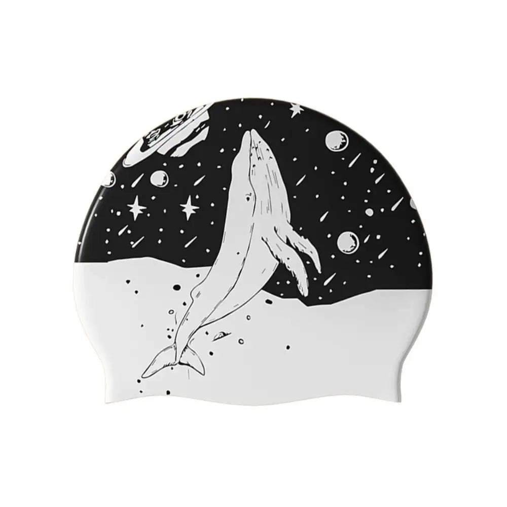 Silicone Swim Cap with Ear Protection – Printed Pool Hat Silicone Swim Cap Axl black