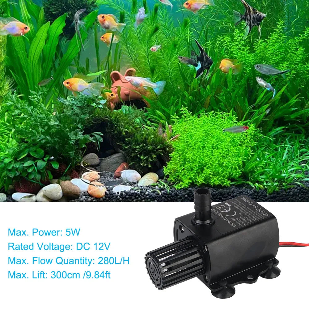 DC 12V Mini Brushless Submersible Water Pump 280L/H 300cm Lift Submersible Water Pump Axl