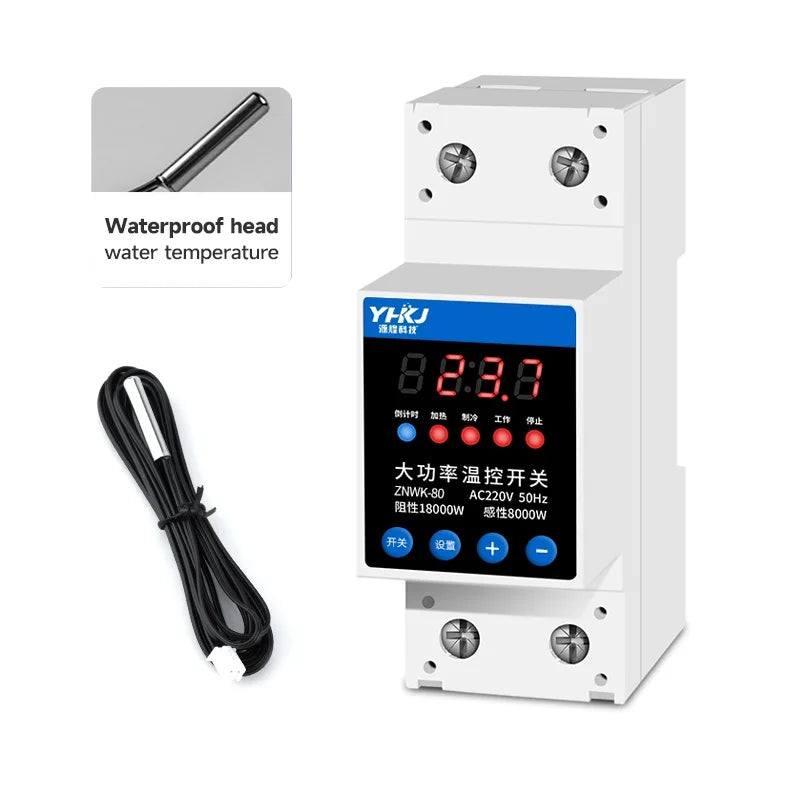 CKCTINNER 80A DIN Rail Temperature Control Switch AC 220V NTC Temperature Control Switch Axl Waterproof head