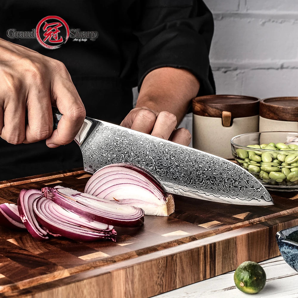 Grandsharp 7" Damascus Santoku Knife – 67-Layer Steel + Sheath Damascus Kitchen Knife Axl