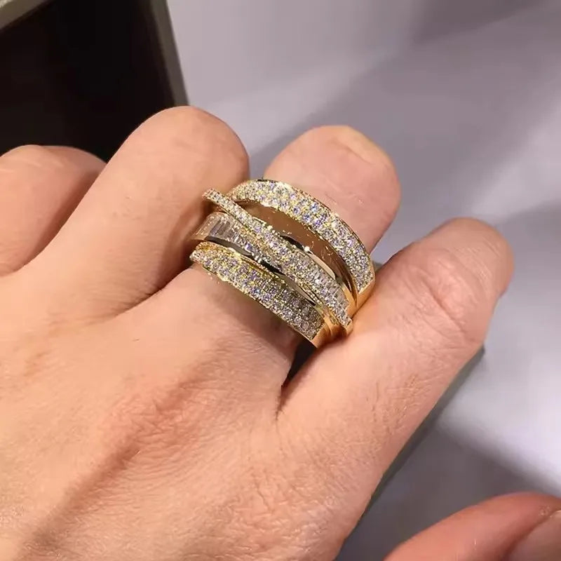 Huitan Gold CZ Pave Ring – Cubic Zirconia Engagement Jewelry Fashion Ring Axl T0834 5