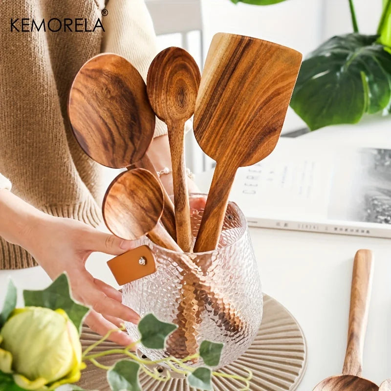 Thai Wooden Kitchen Tool Set – Non-Stick Spatula & Spoons Wooden Kitchen Tool Set Axl