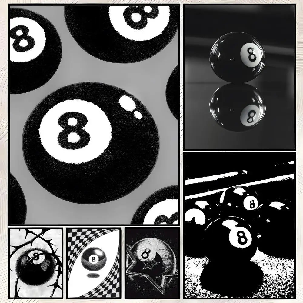 No. 8 Ball Black & White Self-Stick HD PVC Wall Art Poster Wall Art Poster Axl