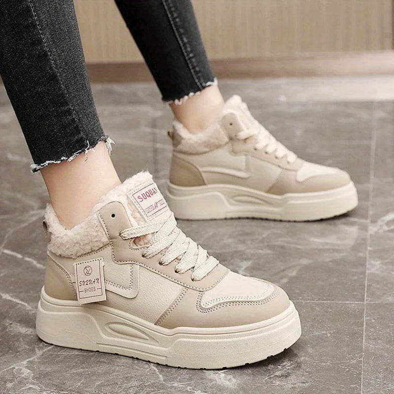 YBQJOO Women's Warm High-Top Cotton Shoes | Thick Sole Height Boost Women's High-Top Shoes Axl