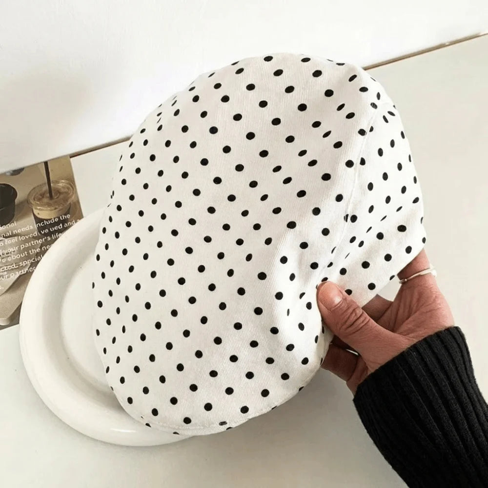 Y2K Polka Dot Beret Hat – Adjustable Vintage Peaked Cap Beret Hat Axl White