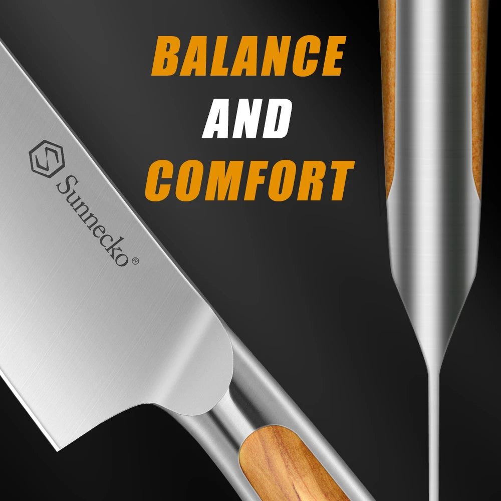 Sunnecko Chef's Knife – Stainless Steel & Olive Wood Handle Chef's Kitchen Knife Axl