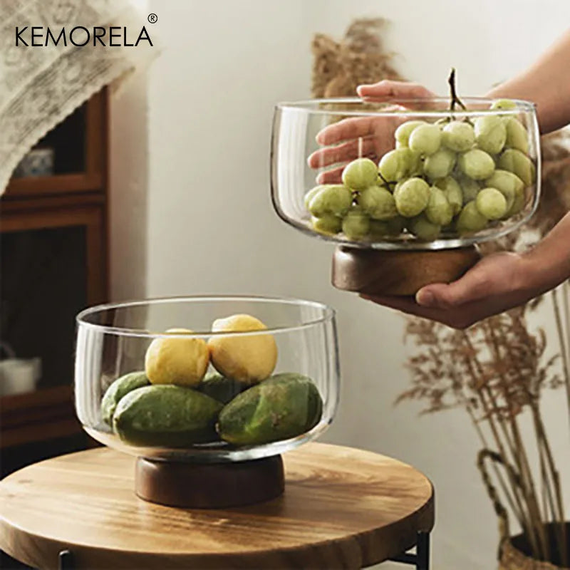 Glass & Wood Fruit Tray 8" – Decorative Serving Bowl | KEMORELA Decorative Serving Tray Axl