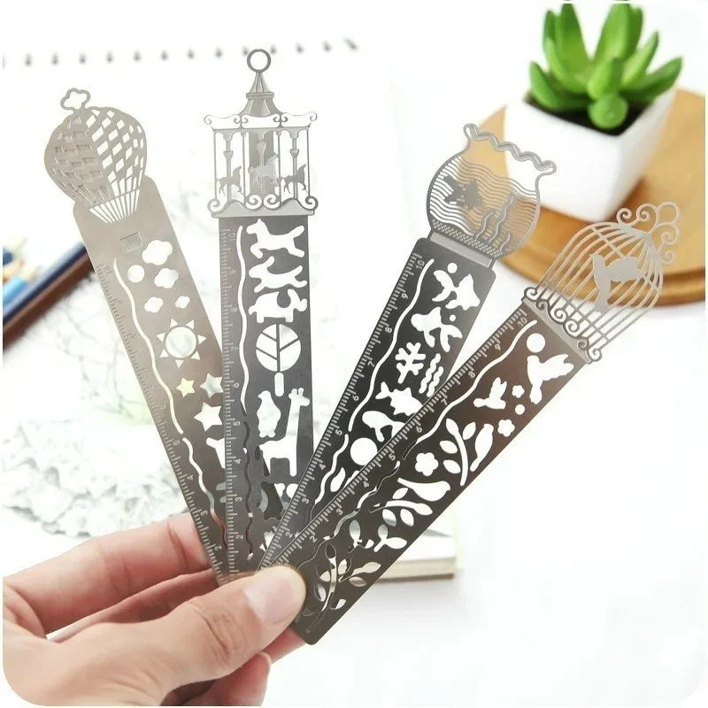 2-Piece Cartoon Metal Bookmark Ruler Set | Hollow Quilting Template Metal Bookmark Ruler Axl