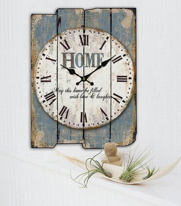 Large Retro Wood Wall Clock – Silent Vintage Shabby Chic 30.5cm